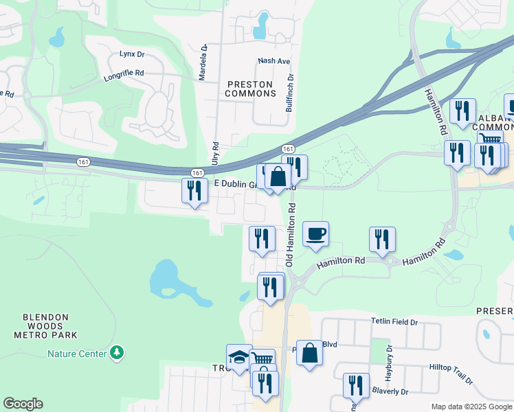 map of restaurants, bars, coffee shops, grocery stores, and more near 4955 Enclave Boulevard in Westerville