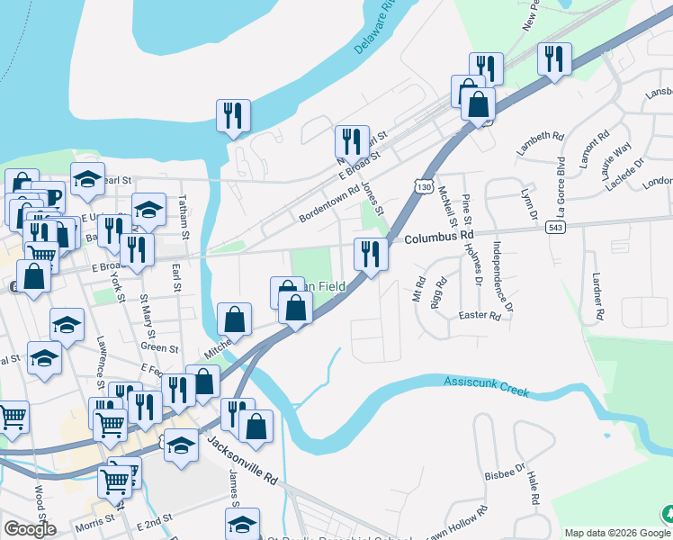 map of restaurants, bars, coffee shops, grocery stores, and more near 404 Hulme Street in Burlington
