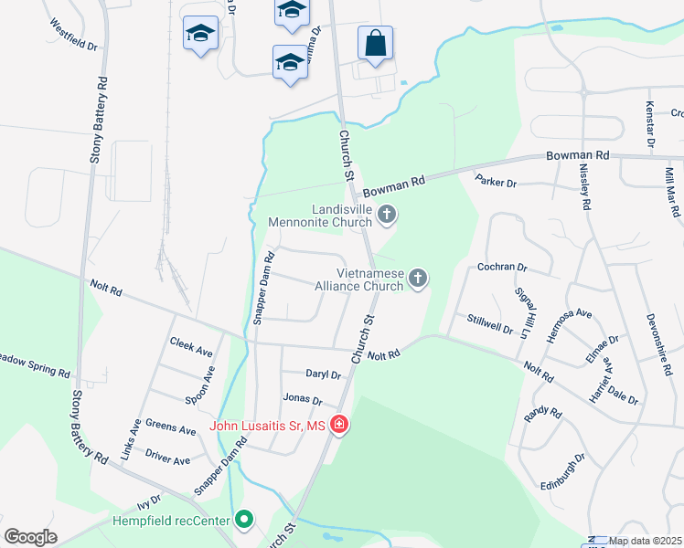 map of restaurants, bars, coffee shops, grocery stores, and more near 698 Eastside Drive in Landisville