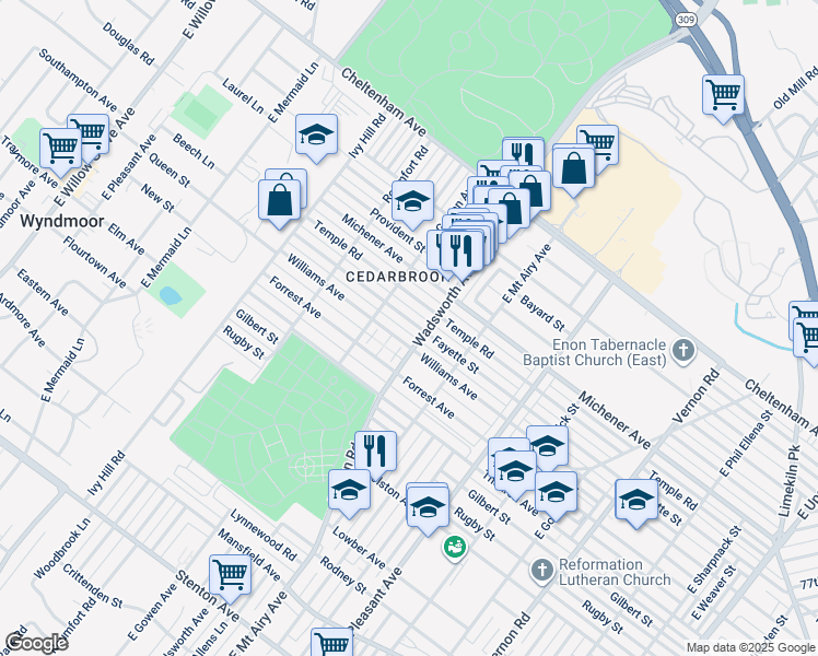 map of restaurants, bars, coffee shops, grocery stores, and more near 8414 Fayette Street in Philadelphia