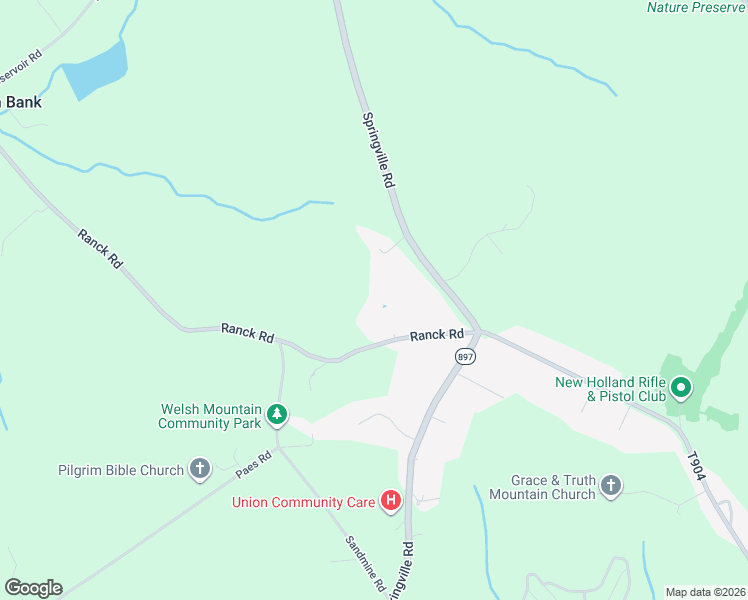 map of restaurants, bars, coffee shops, grocery stores, and more near 1624 Springville Road in New Holland