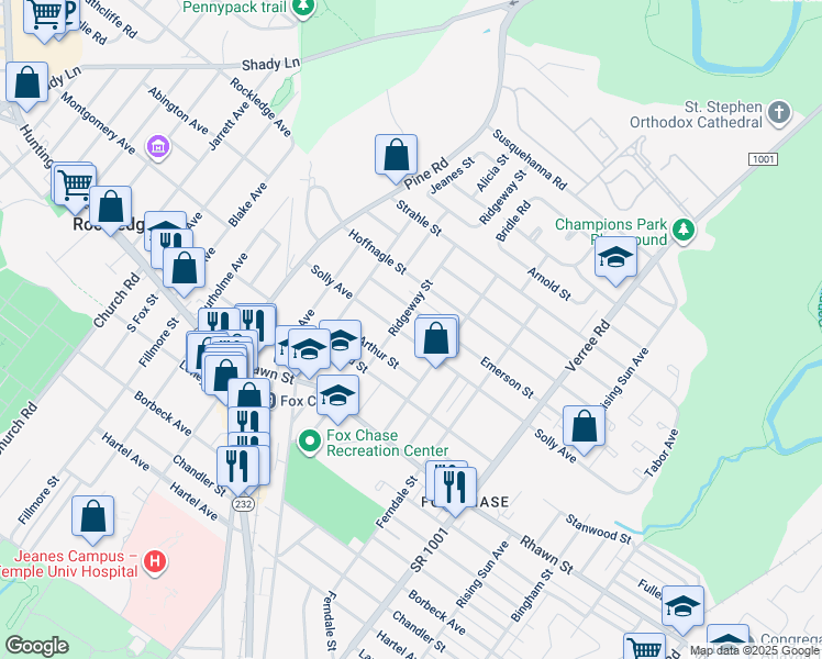 map of restaurants, bars, coffee shops, grocery stores, and more near 611 Solly Avenue in Philadelphia