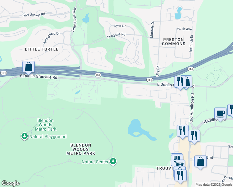 map of restaurants, bars, coffee shops, grocery stores, and more near 4983 Conifer Drive in Westerville