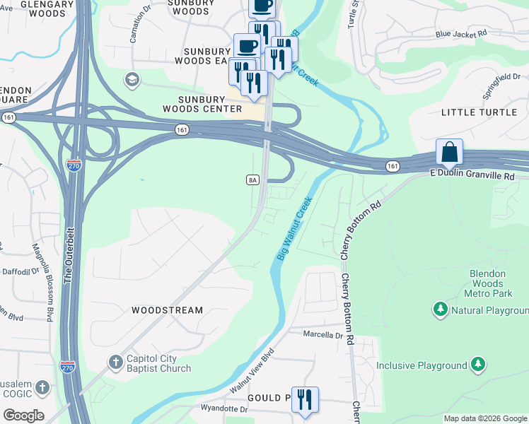 map of restaurants, bars, coffee shops, grocery stores, and more near 5862 Sunbury Road in Columbus