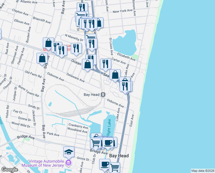 map of restaurants, bars, coffee shops, grocery stores, and more near 330 New Jersey 35 in Point Pleasant Beach