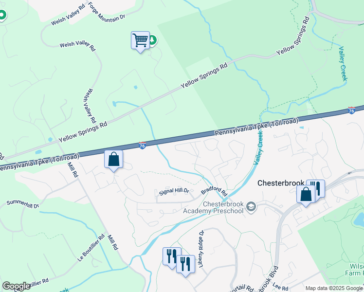 map of restaurants, bars, coffee shops, grocery stores, and more near 910 Washington Place in Chesterbrook