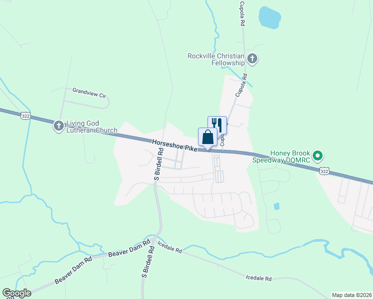map of restaurants, bars, coffee shops, grocery stores, and more near 3039 Horseshoe Pike in Honey Brook