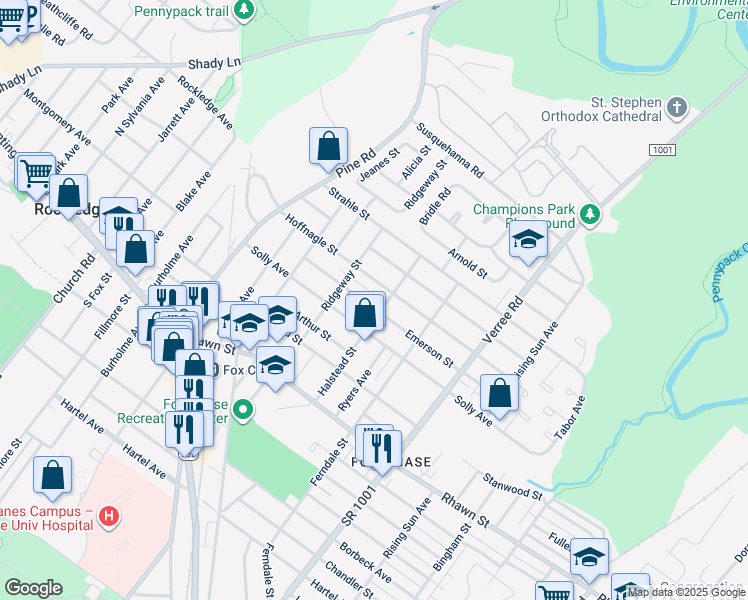 map of restaurants, bars, coffee shops, grocery stores, and more near 627 Emerson Street in Philadelphia