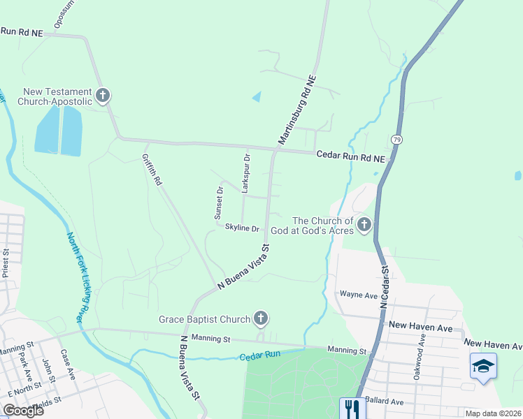 map of restaurants, bars, coffee shops, grocery stores, and more near 769 North Buena Vista Street in Newark
