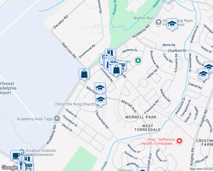 map of restaurants, bars, coffee shops, grocery stores, and more near 10214 Calera Road in Philadelphia