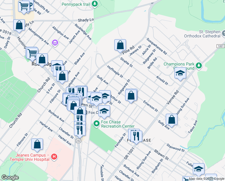 map of restaurants, bars, coffee shops, grocery stores, and more near 518 Solly Avenue in Philadelphia