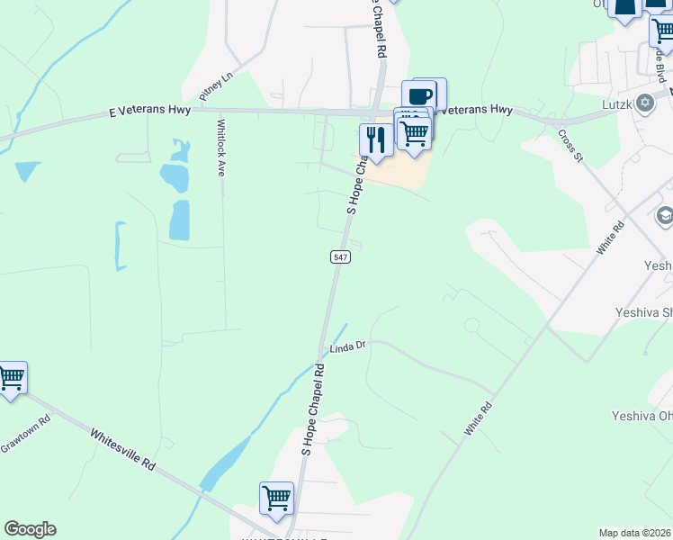 map of restaurants, bars, coffee shops, grocery stores, and more near 90 South Hope Chapel Road in Jackson Township