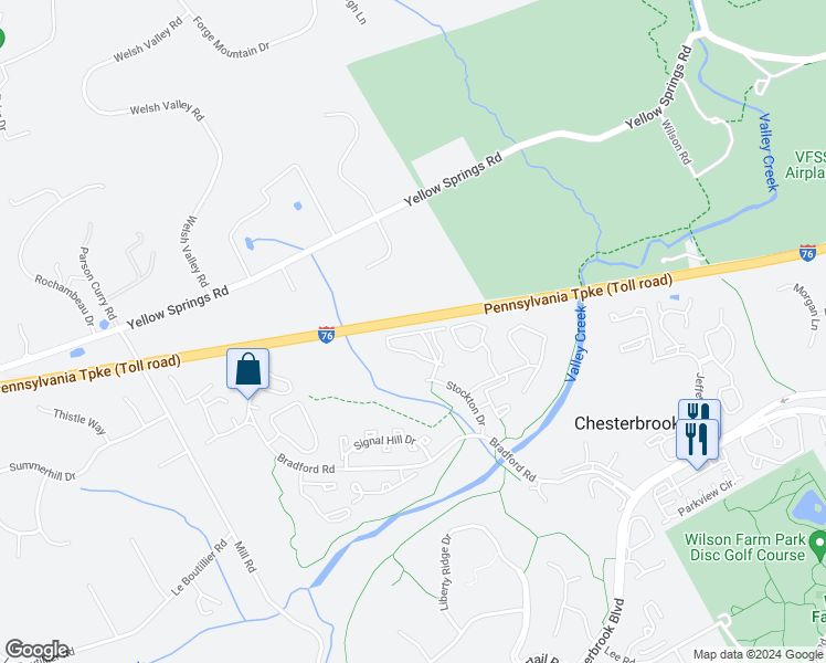 map of restaurants, bars, coffee shops, grocery stores, and more near 910 Washington Place in Chesterbrook