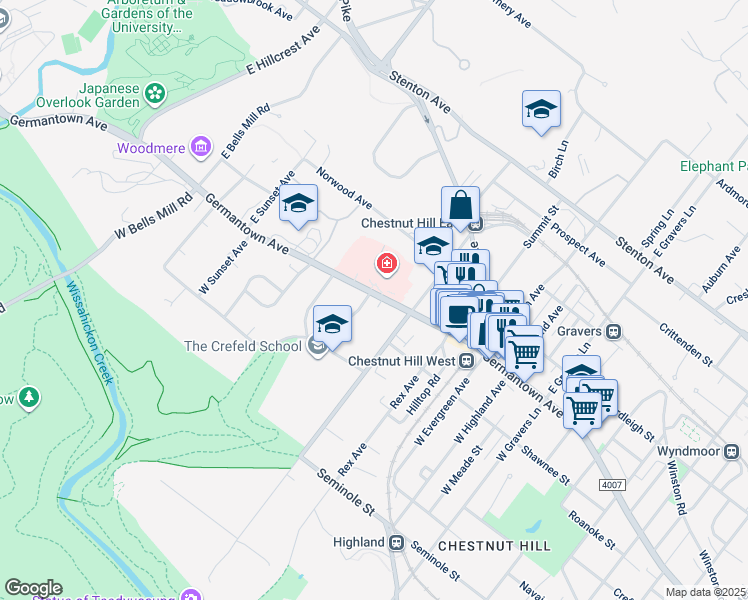 map of restaurants, bars, coffee shops, grocery stores, and more near 8828 Germantown Avenue in Philadelphia