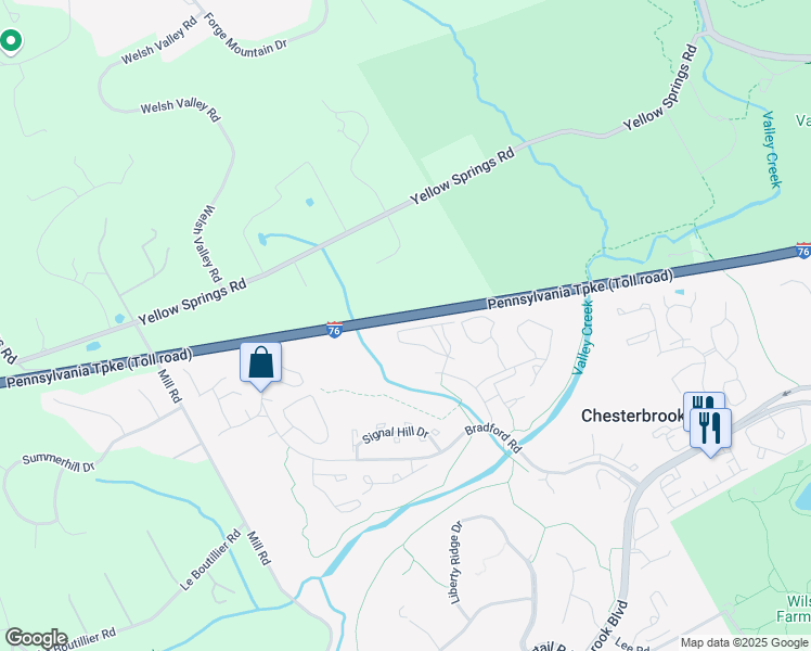 map of restaurants, bars, coffee shops, grocery stores, and more near 212 Washington Place in Chesterbrook