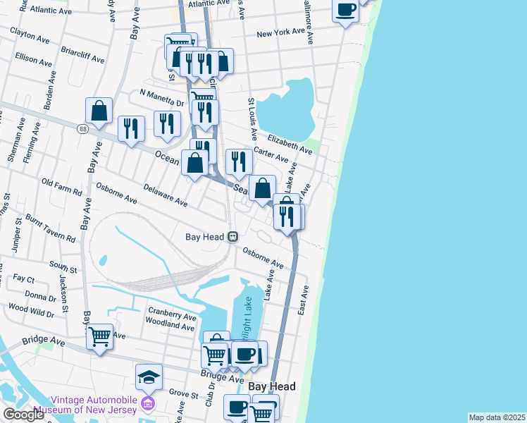 map of restaurants, bars, coffee shops, grocery stores, and more near 310 Sea Avenue in Point Pleasant Beach
