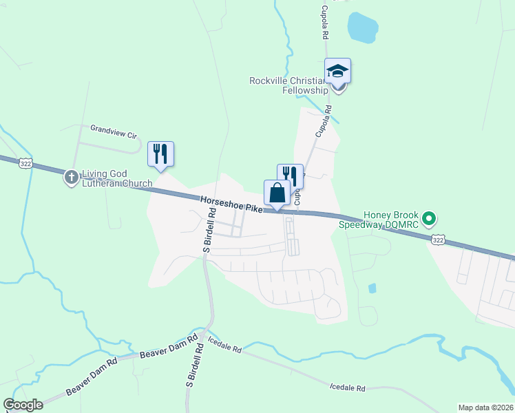 map of restaurants, bars, coffee shops, grocery stores, and more near 3039 Horseshoe Pike in Honey Brook