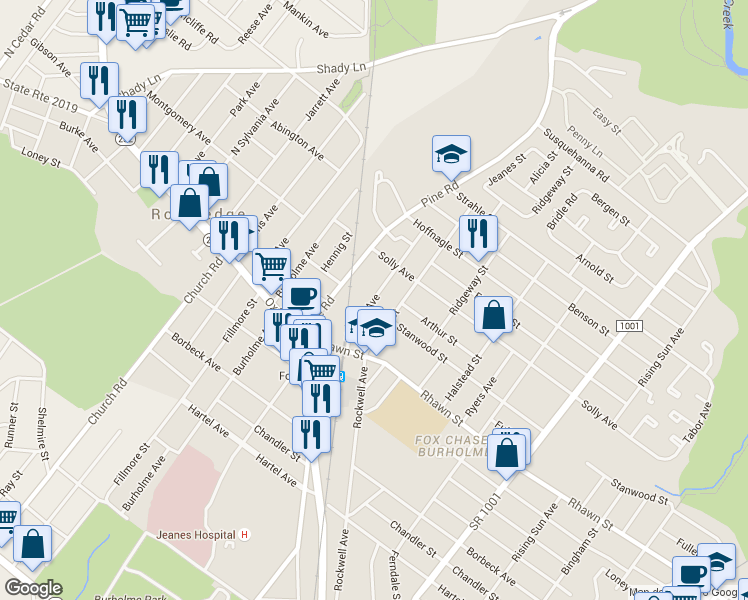 map of restaurants, bars, coffee shops, grocery stores, and more near 8105 Elberon Avenue in Philadelphia