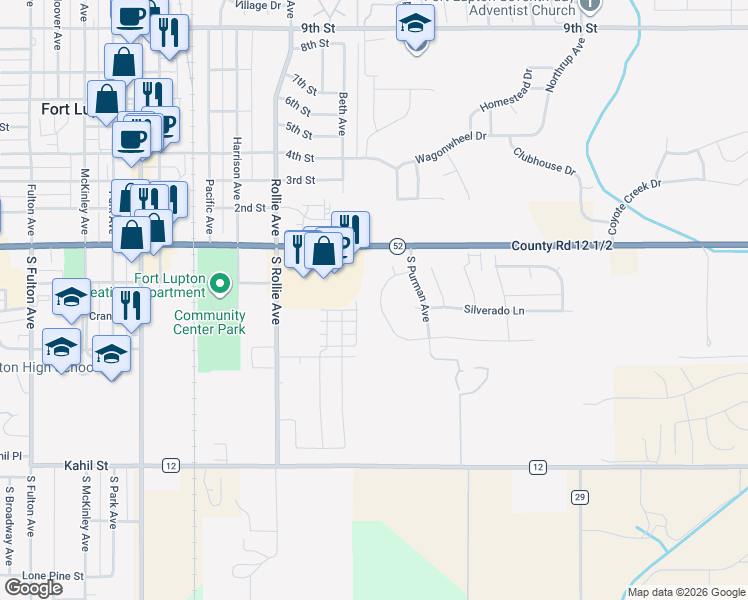 map of restaurants, bars, coffee shops, grocery stores, and more near 241 Corvette Circle in Fort Lupton