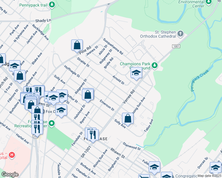 map of restaurants, bars, coffee shops, grocery stores, and more near 8300 Ferndale Street in Philadelphia