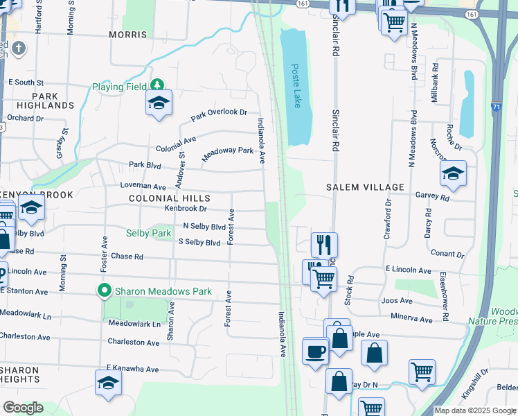 map of restaurants, bars, coffee shops, grocery stores, and more near 5571 Indianola Ave in Worthington