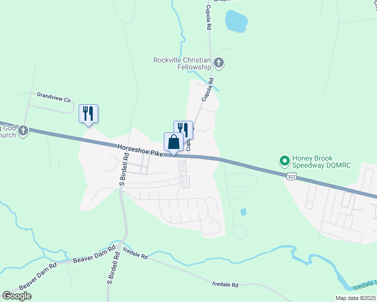 map of restaurants, bars, coffee shops, grocery stores, and more near 18 Cupola Road in Honey Brook