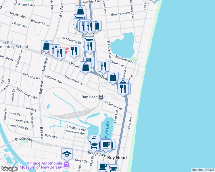 map of restaurants, bars, coffee shops, grocery stores, and more near 330 New Jersey 35 in Point Pleasant Beach