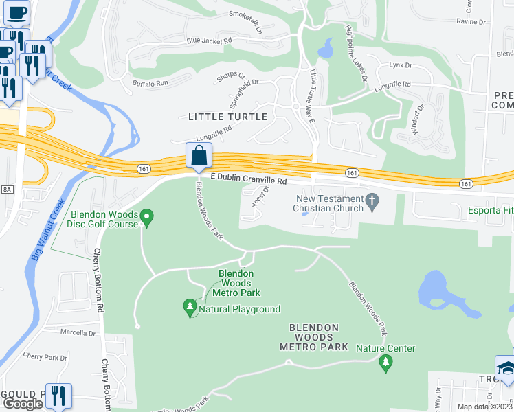 map of restaurants, bars, coffee shops, grocery stores, and more near 4830 Yoest Drive in Westerville