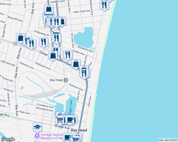 map of restaurants, bars, coffee shops, grocery stores, and more near 1705 Beacon Lane in Point Pleasant Beach
