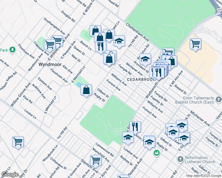 map of restaurants, bars, coffee shops, grocery stores, and more near 8613 Thouron Avenue in Philadelphia