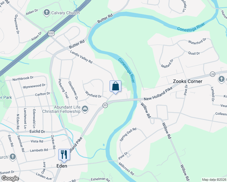 map of restaurants, bars, coffee shops, grocery stores, and more near 1961 Landis Valley Road in Lancaster