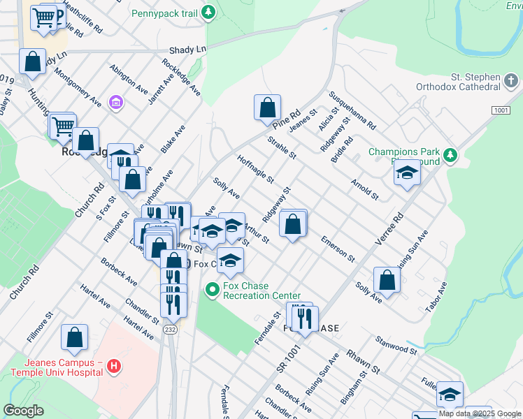 map of restaurants, bars, coffee shops, grocery stores, and more near 531 Solly Avenue in Philadelphia