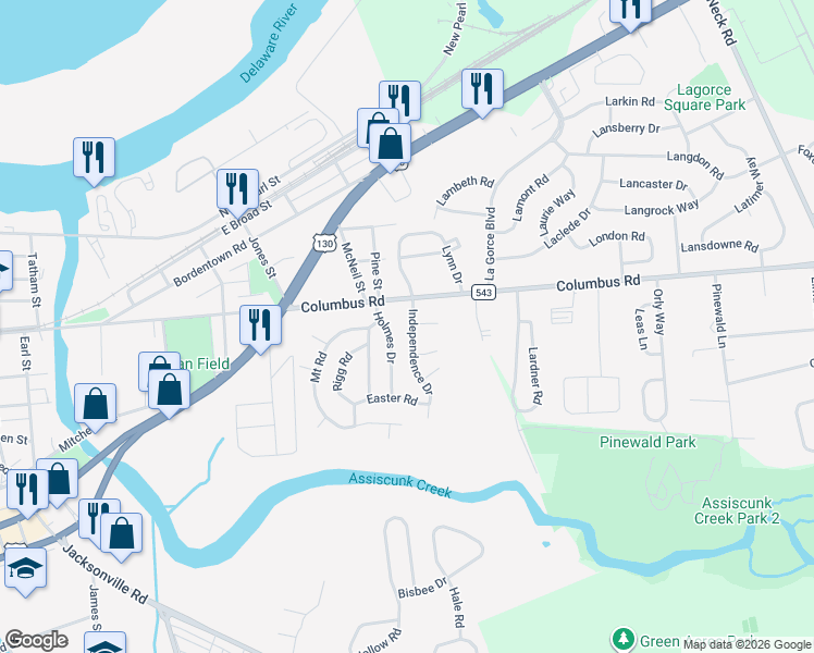 map of restaurants, bars, coffee shops, grocery stores, and more near 408 Independence Drive in Burlington