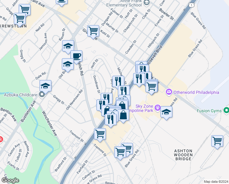 map of restaurants, bars, coffee shops, grocery stores, and more near 2006 Beyer Avenue in Philadelphia