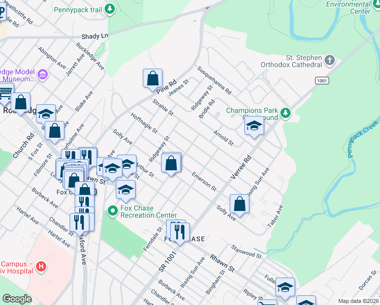 map of restaurants, bars, coffee shops, grocery stores, and more near 708 Benson Street in Philadelphia