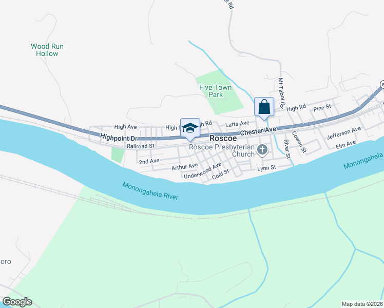 map of restaurants, bars, coffee shops, grocery stores, and more near 200 Church Street in Coal Center