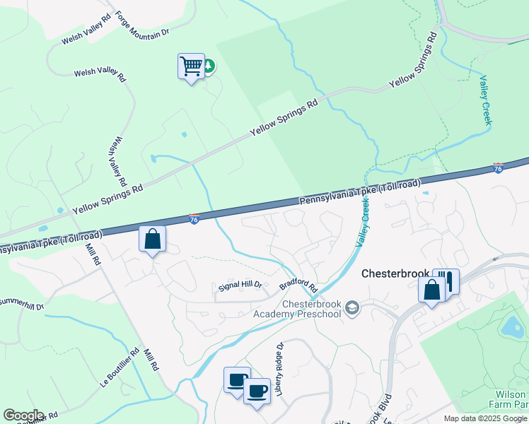 map of restaurants, bars, coffee shops, grocery stores, and more near 1410 Washington Place in Chesterbrook