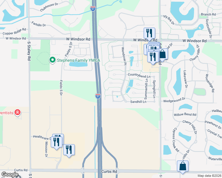 map of restaurants, bars, coffee shops, grocery stores, and more near 3308 Springview Lane in Champaign