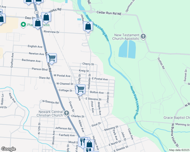 map of restaurants, bars, coffee shops, grocery stores, and more near 697 Maple Avenue in Newark
