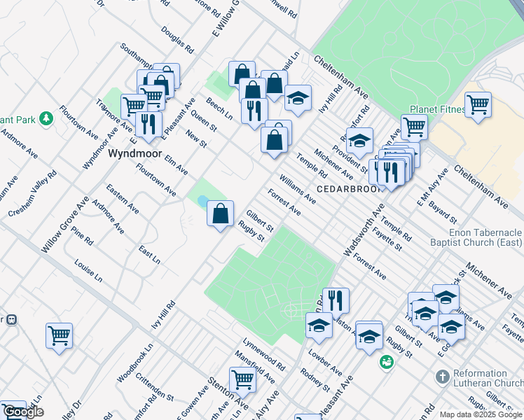 map of restaurants, bars, coffee shops, grocery stores, and more near 8638 Thouron Avenue in Philadelphia