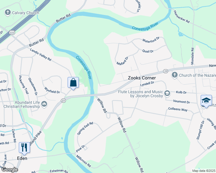 map of restaurants, bars, coffee shops, grocery stores, and more near 2008 Pennwick Road in Lancaster