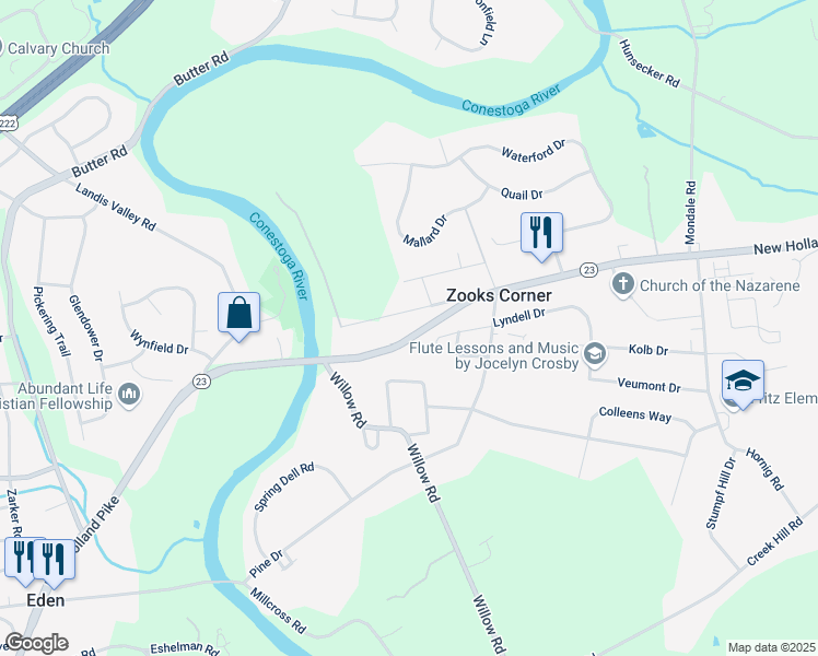 map of restaurants, bars, coffee shops, grocery stores, and more near 2061 New Holland Pike in Lancaster