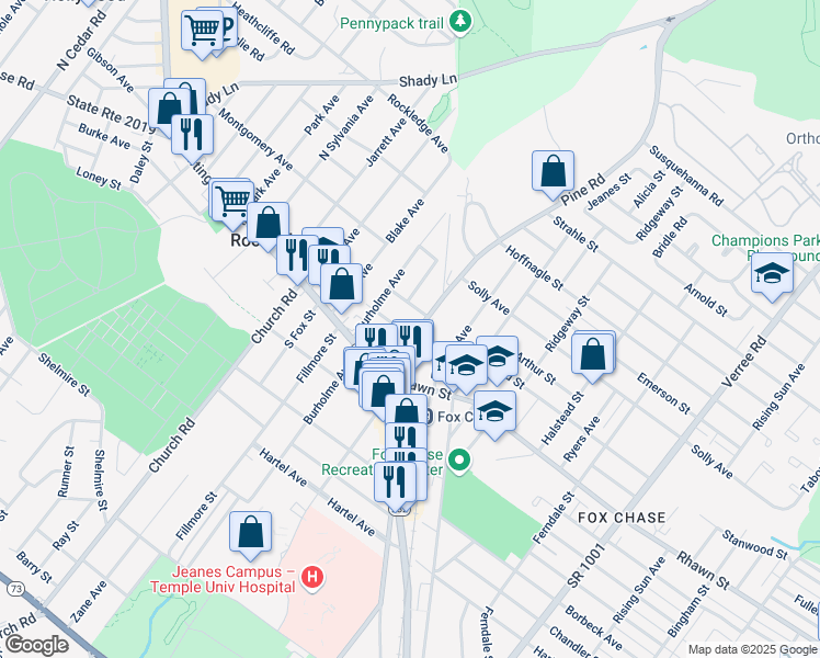 map of restaurants, bars, coffee shops, grocery stores, and more near 8040 Pine Road in Philadelphia