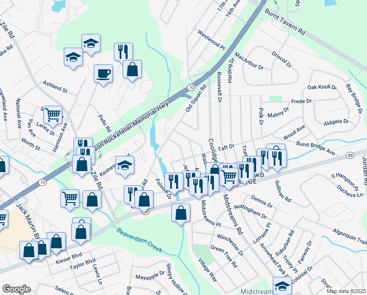 map of restaurants, bars, coffee shops, grocery stores, and more near 109 Jefferson Drive in Brick Township