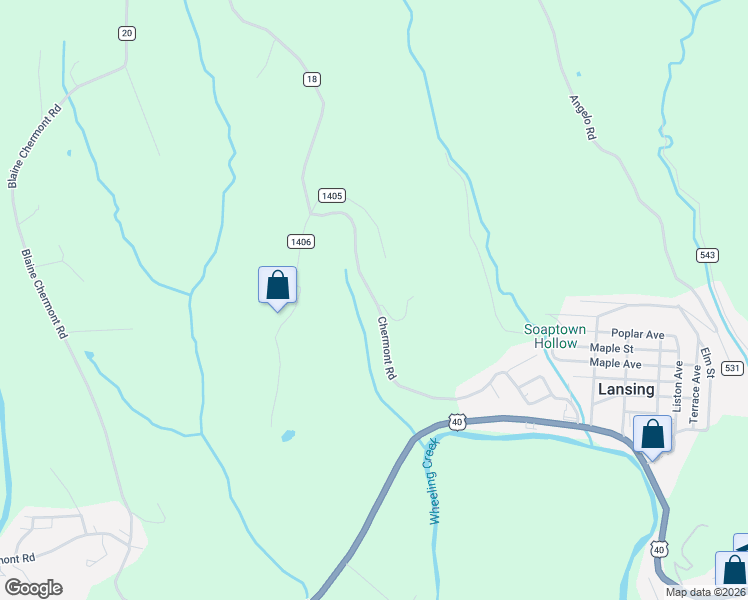 map of restaurants, bars, coffee shops, grocery stores, and more near 68700 Lansing-Cheermont-US 250 in Bridgeport
