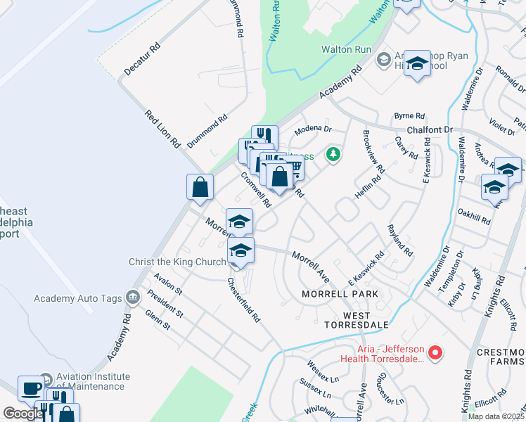 map of restaurants, bars, coffee shops, grocery stores, and more near 10226 Calera Road in Philadelphia