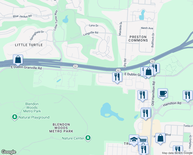 map of restaurants, bars, coffee shops, grocery stores, and more near 4983 Conifer Drive in Westerville