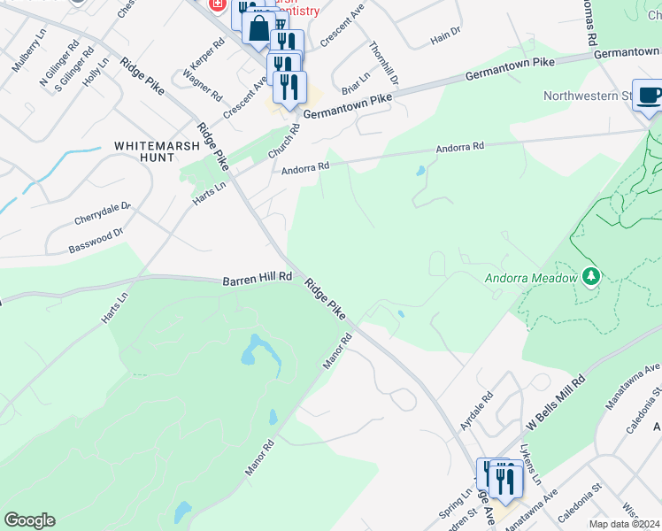 map of restaurants, bars, coffee shops, grocery stores, and more near 801 Ridge Pike in Lafayette Hill
