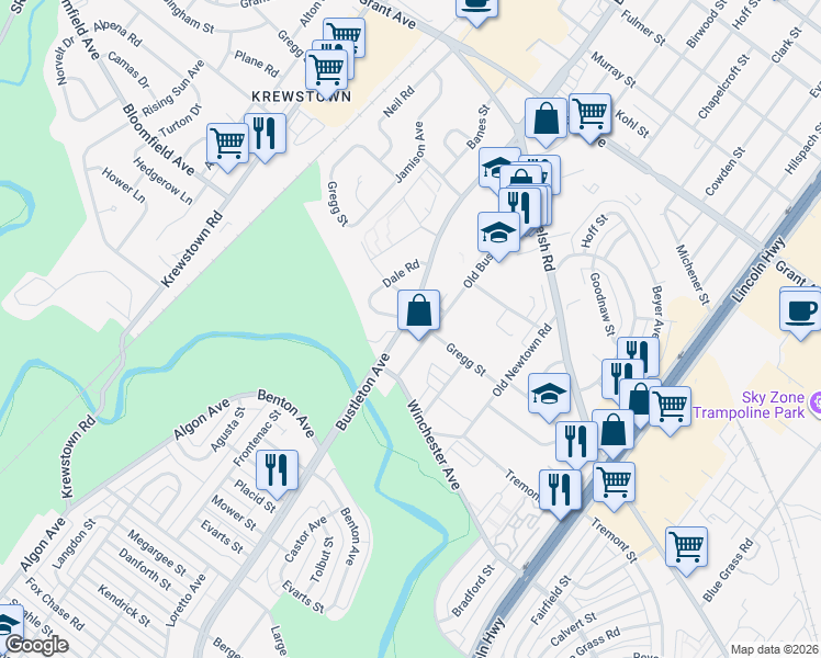 map of restaurants, bars, coffee shops, grocery stores, and more near 9120 Bustleton Avenue in Philadelphia