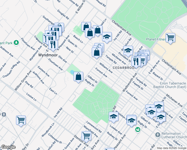 map of restaurants, bars, coffee shops, grocery stores, and more near 8638 Thouron Avenue in Philadelphia